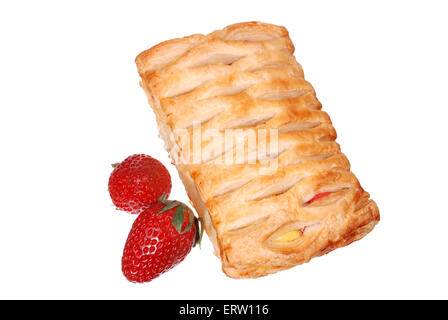 One fresh bun and strawberry isolated on white Stock Photo