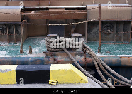 Bollard with mooring line Stock Photo