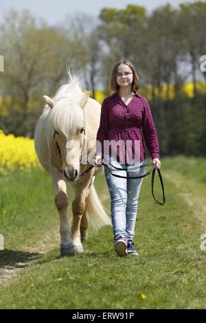 girl with Icelandic Horse Stock Photo