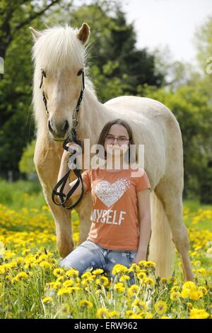 girl with Icelandic Horse Stock Photo