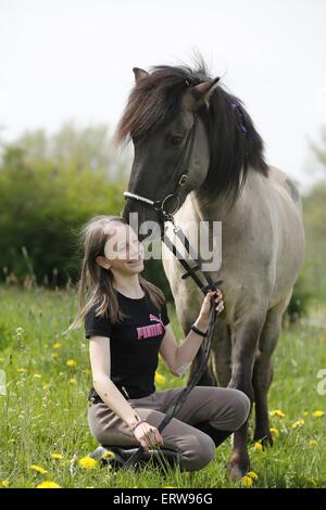 girl with Icelandic Horse Stock Photo