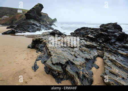 Carreg Bica Rock, Llangrannog, Ceredigion, Wales Stock Photo