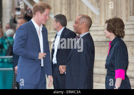 London, UK. 8th June, 2015. Prince Harry, Royal Patron, arrives at the WellChild Gala Concert at the Royal Albert Hall where Lady Gaga and Tony Bennett will perform. He is greeted upon arrival by the organisers. Credit:  Nick Savage/Alamy Live News Stock Photo