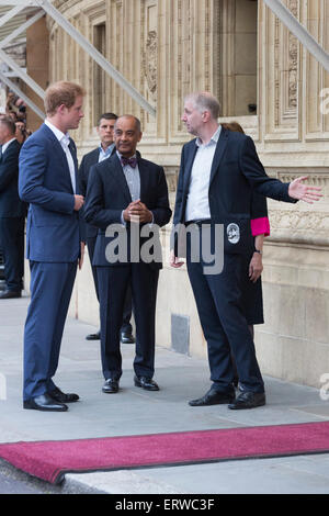 London, UK. 8th June, 2015. Prince Harry, Royal Patron, arrives at the WellChild Gala Concert at the Royal Albert Hall where Lady Gaga and Tony Bennett will perform. He is greeted upon arrival by the organisers. Credit:  Nick Savage/Alamy Live News Stock Photo