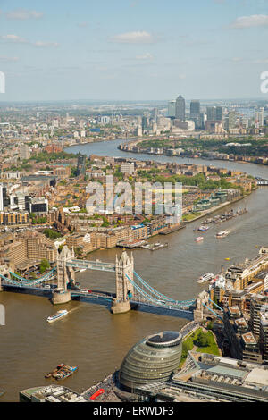 Aerial view of River Thames and Tower Bridge London United Kingdom