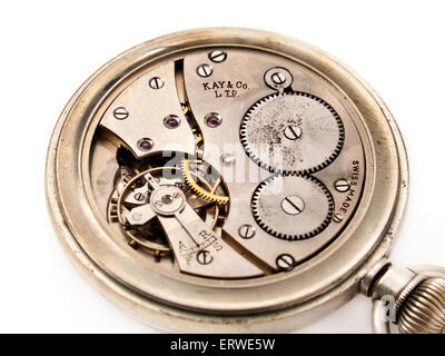 Antique (c.1910) Sterling Silver Swiss made pocket watch by Kay & Co Ltd with screwback lever. Stock Photo