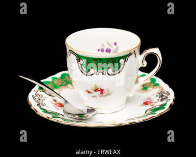 Vintage Bavarian porcelain tea cup and saucer with spoon Stock Photo