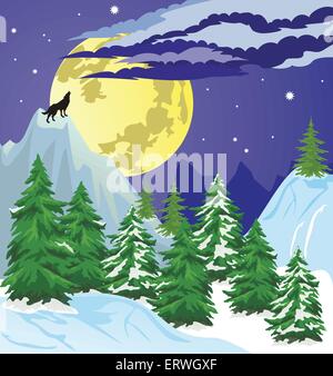 Nature forest landscape at night scene illustration Stock Vector Image ...