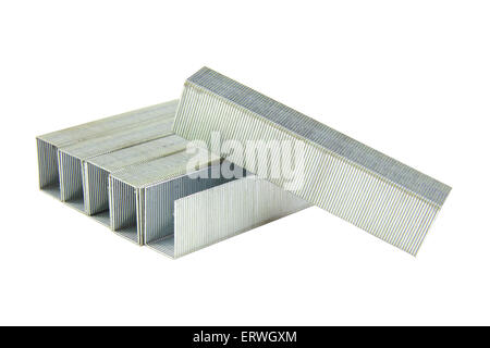 Bunch of silver staples wires isolated on white background Stock Photo