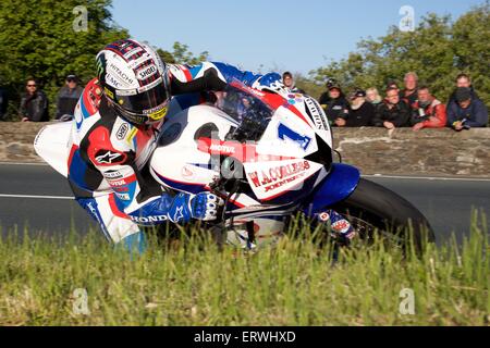 Douglas, Isle of Man. 8th June, 2015. 2015 Isle of Man TT Races. John McGuinness in action during the TT Supersport race. Credit:  Action Plus Sports Images/Alamy Live News Stock Photo