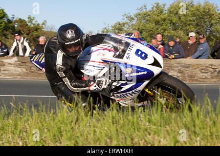 Douglas, Isle of Man. 8th June, 2015. 2015 Isle of Man TT Races. Guy Martin in action during the TT Supersport race. Credit:  Action Plus Sports Images/Alamy Live News Stock Photo