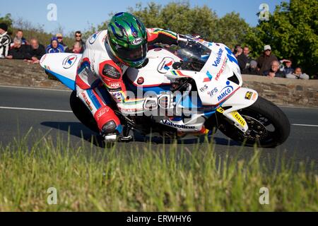 Douglas, Isle of Man. 8th June, 2015. 2015 Isle of Man TT Races. Cameron Donald in action during the TT Supersport race. Credit:  Action Plus Sports Images/Alamy Live News Stock Photo