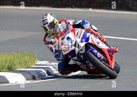 Douglas, Isle of Man. 8th June, 2015. 2015 Isle of Man TT Races. John McGuinness in action during the TT Supersport race. Credit:  Action Plus Sports Images/Alamy Live News Stock Photo