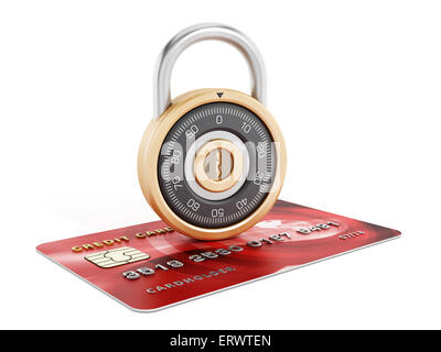 Safe combination lock on credit card isolated on white background Stock Photo