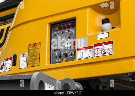 construction equipment and machinery, closeup control panel Stock Photo