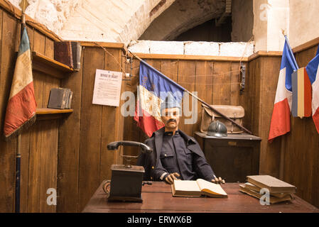 Figure of French soldier in Fort de Vaux WW1 fortress, Verdun Stock Photo