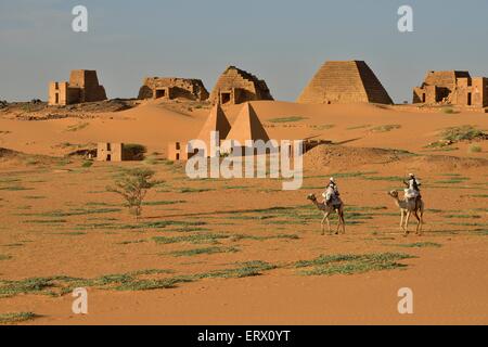 Pyramids of the northern cemetery of Meroe, Black Pharaohs, Nubia, Nahr an-Nil, Sudan Stock Photo