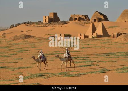 Pyramids of the northern cemetery of Meroe, Black Pharaohs, Nubia, Nahr an-Nil, Sudan Stock Photo