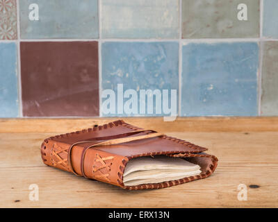 Handmade leather jacket diary Stock Photo