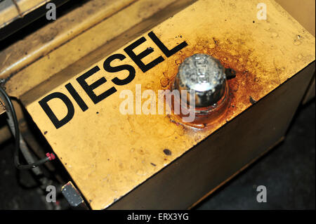 A dirty diesel fuel tank kept in a museum warehouse in Bristol. Stock Photo