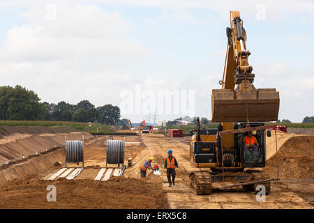 Germany, Raesfeld, installation of a 380 kV high-voltage underground line Stock Photo