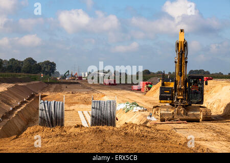 Germany, Raesfeld, installation of a 380 kV high-voltage underground line Stock Photo