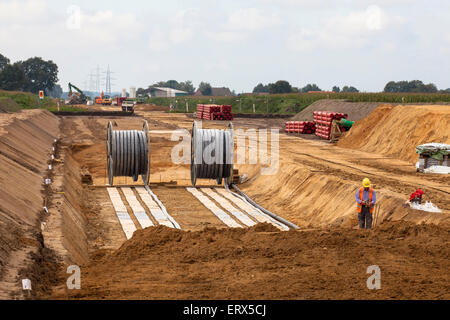 Germany, Raesfeld, installation of a 380 kV high-voltage underground line Stock Photo