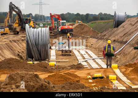 Germany, Raesfeld, installation of a 380 kV high-voltage underground line Stock Photo