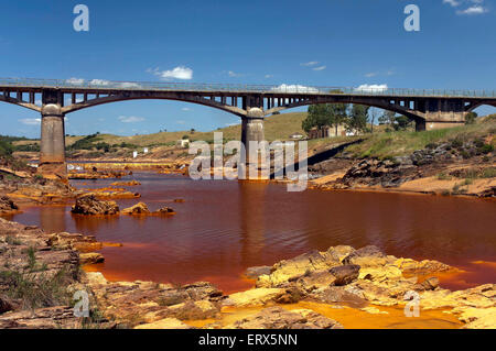 Rio Tinto and Gadea bridge. Villarrasa, Huelva province, Region of Andalusia, Spain, Europe Stock Photo