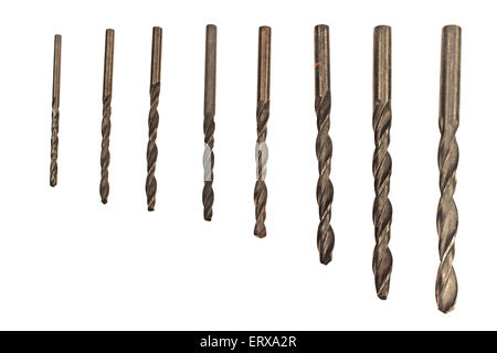 Set of drill bits for metal isolated in white Stock Photo