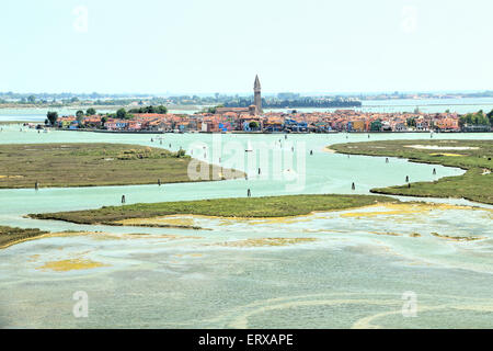 View to Burano from the campanile bell tower of Torcello Island, Venetian Lagoon Stock Photo