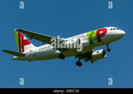 Airbus A319 operated by TAP Air Portugal on approach for landing Prague, Czech Republic Stock Photo