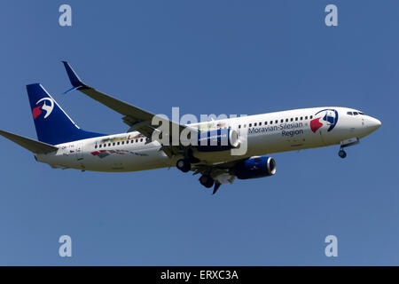 Boeing 737 operated by Czech Airlines on approach for landing Prague, Czech Republic Stock Photo
