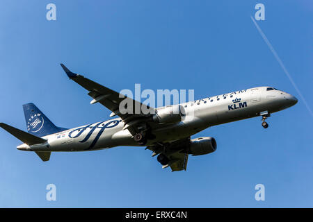 EMBRAER 190 operated by KLM CITYHOPPER on approach for landing Prague, Czech Republic Stock Photo