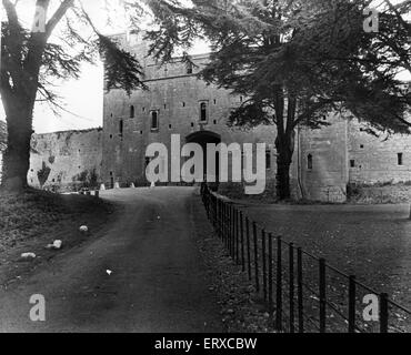 Caldicot Castle, Monmouth, southeast Wales, October 1973. Pictured, entrance to the 14th century castle between Newport and Chepstow. Stock Photo