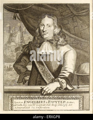 Engel de Ruyter (1649-1683), Vice Admiral of the Dutch Republic Navy engraving by H. Padtbrugge (1656-1687). See description for more information. Stock Photo