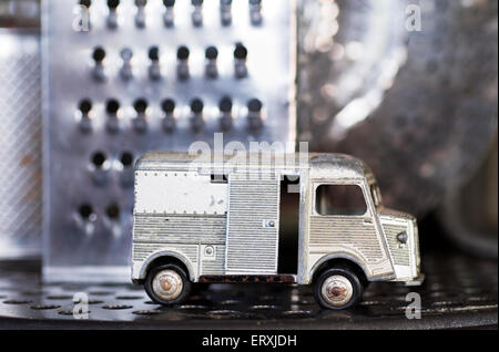 Dinky citroen van toy car with silver metallic background Stock Photo