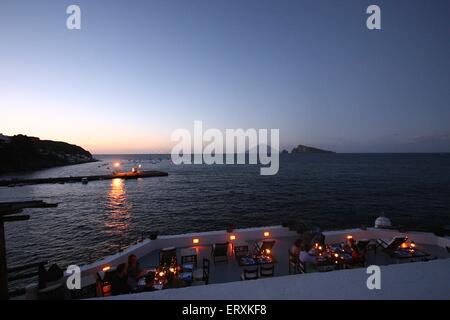 Sunset at Panarea and looking over to Stromboli island Stock Photo