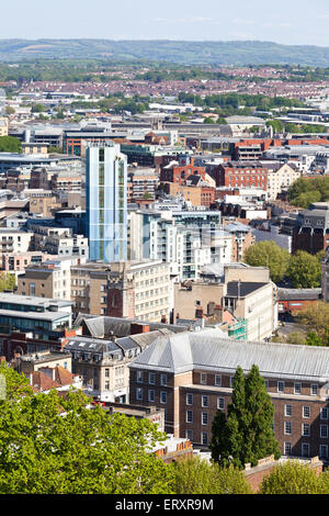 Central Bristol UK - viewed from Cabot Tower in Brandon Hill Park, Bristol UK – The 105 foot tower was built in 1897 Stock Photo