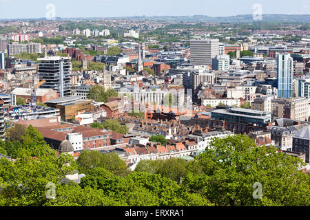 Central Bristol UK - viewed from Cabot Tower in Brandon Hill Park, Bristol UK – The 105 foot tower was built in 1897 Stock Photo