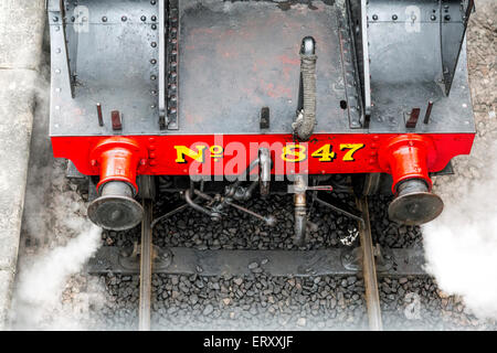 Bright red buffers on a railway carriage at the Ingrow rail museum on ...