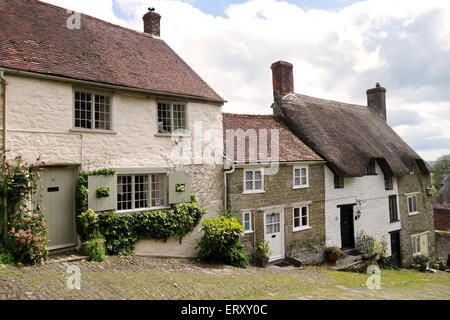 Gold Hill in Shaftesbury home of the famous Hovis Bread Advert, Dorset, England, UK Stock Photo