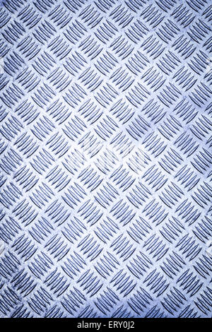 Blue colored diamond plate, checker plate, tread plate, cross hatch kick plate and Durbar floor plate for texture background. Stock Photo