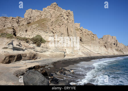 Unusual rock formations at Eros beach, Akrotiri, Santorini, Greece Stock Photo