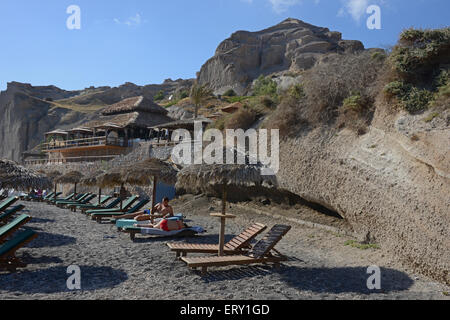 Eros volcanic beach Akrotiri, Santorini Stock Photo