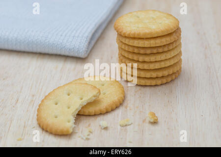Crackers on a wooden table Stock Photo