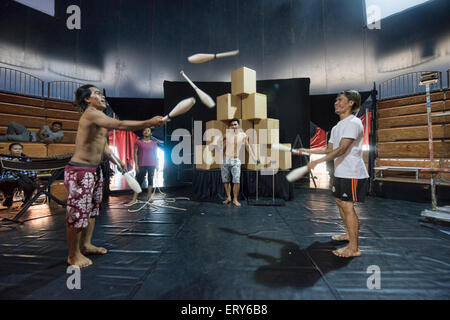 Juggling talent at the Phare Cambodian Circus, Siem Reap, Cambodia Stock Photo