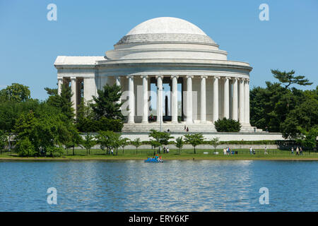 Side view of the statue of Thomas Jefferson in the Jefferson Memorial on the Tidal Basin on a spring day in Washington, DC. Stock Photo