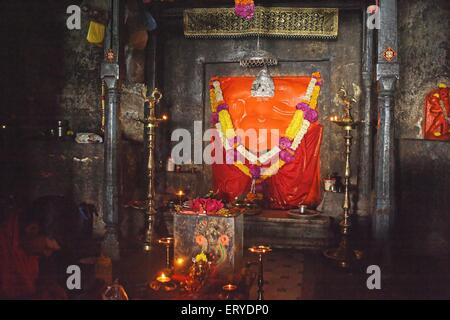 Girijatmaj Ashtavinayak Temple idol, Ganesha Temple, Ganesa Lena, Ganesh Pahar Caves, Lenyadri, Golegaon, Junnar, Pune, Maharashtra, India, Asia Stock Photo