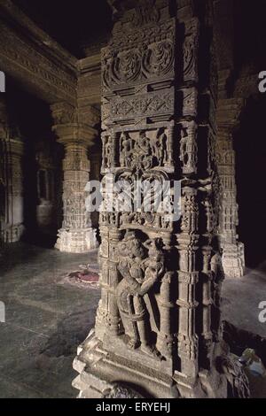 Statue carved on pillar in Hemadpanti Gondeshvar Shiva temple built in eleventh century in Sinnar ; District Nasik Stock Photo